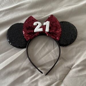 Black Sequin Minnie Ear Headband with Red Bow and '21' Accent
